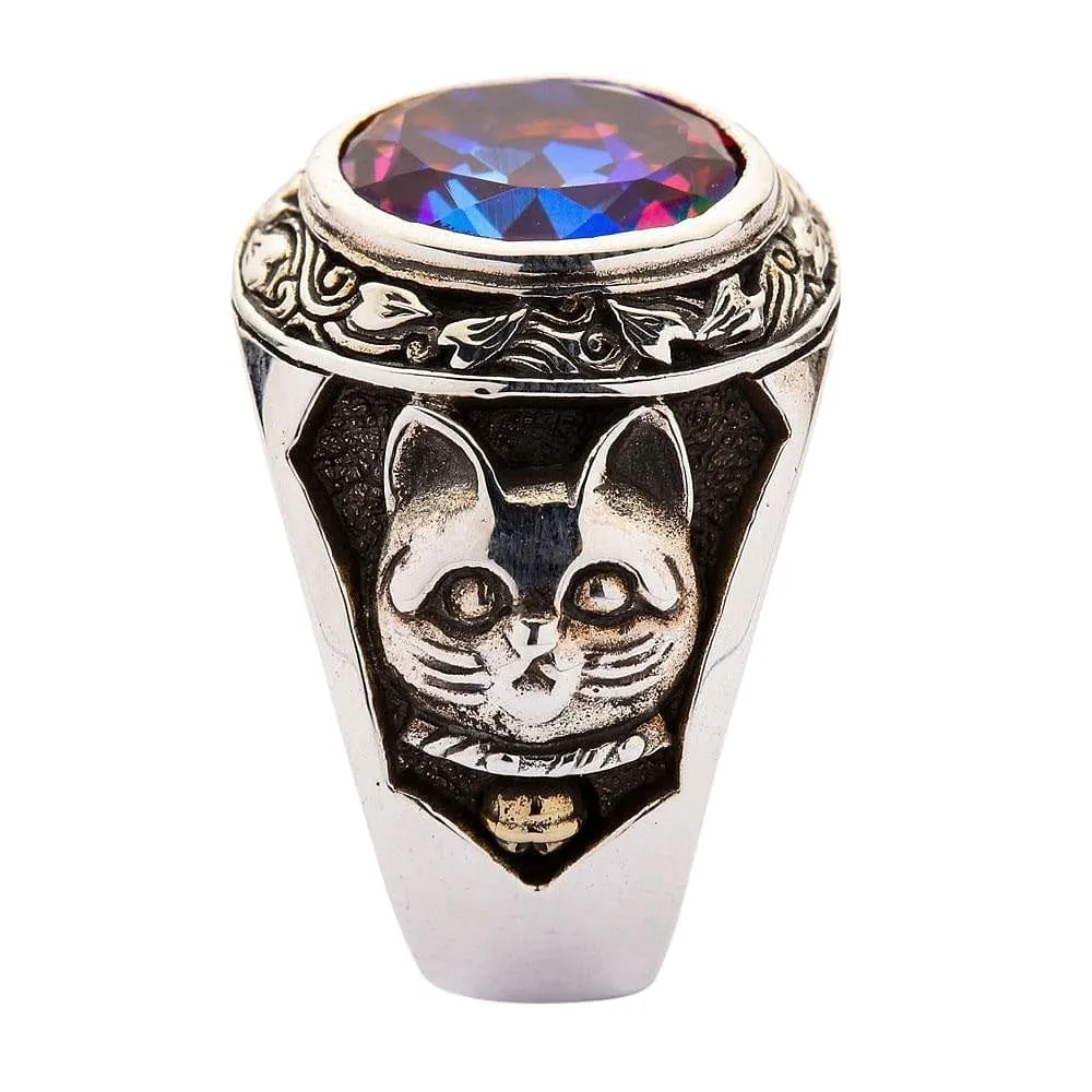 Japanese Fortune Maneki-Neko Cat Sterling Silver Ring