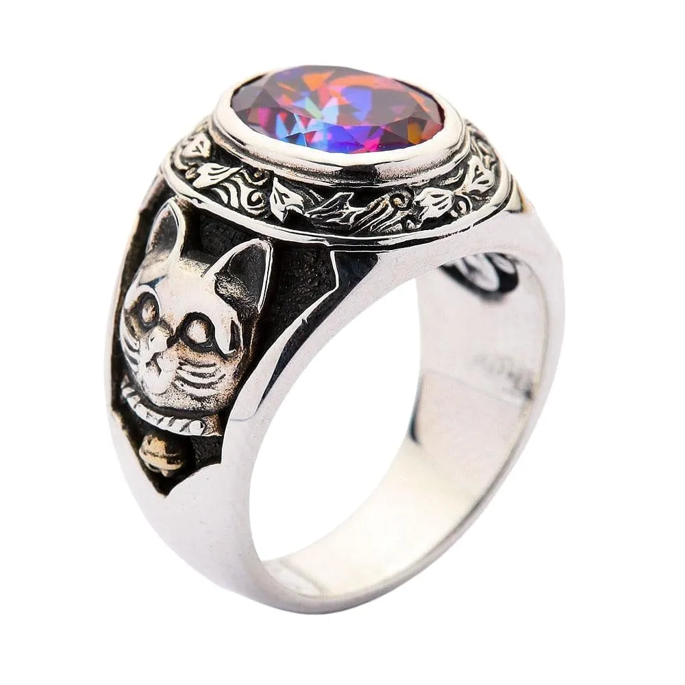 Japanese Fortune Maneki-Neko Cat Sterling Silver Ring