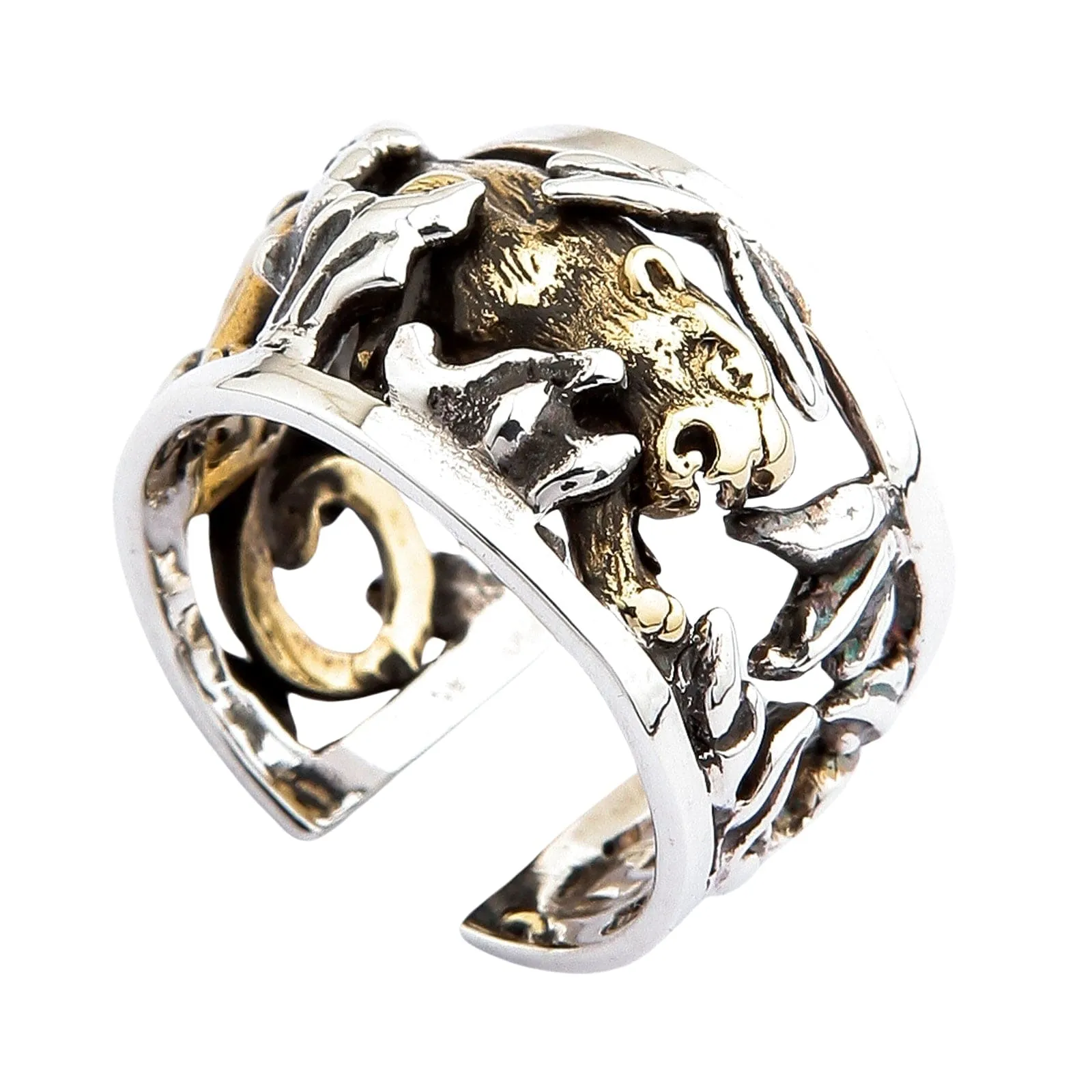 Japanese Gold Tiger Sterling Silver Adjustable Size Ring