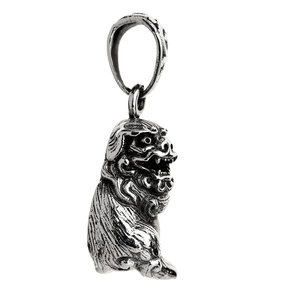 Japanese Guardian Lion-Dog Komainu Sterling Silver Pendant