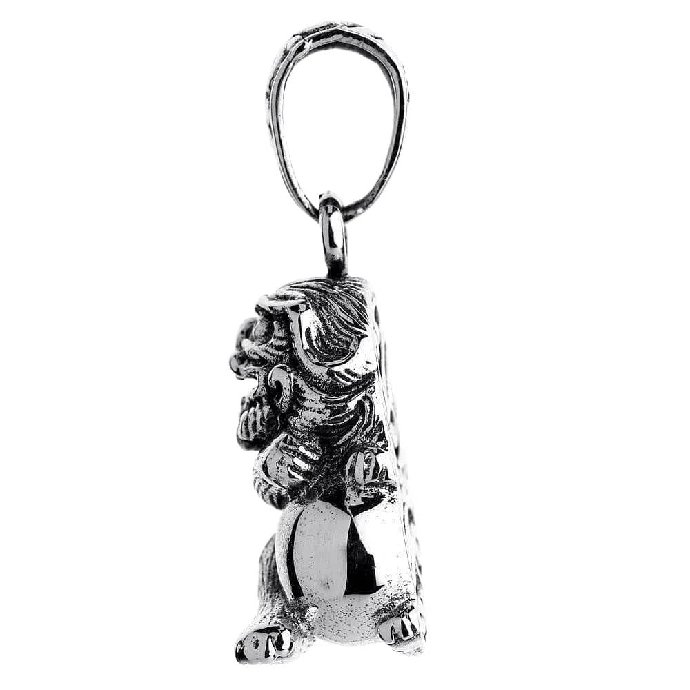 Japanese Guardian Lion-Dog Komainu Sterling Silver Pendant