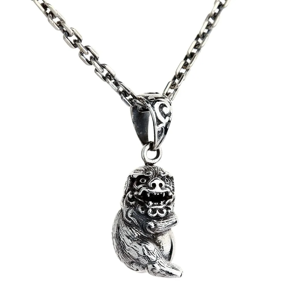 Japanese Guardian Lion-Dog Komainu Sterling Silver Pendant