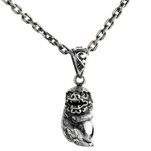 Japanese Guardian Lion-Dog Komainu Sterling Silver Pendant