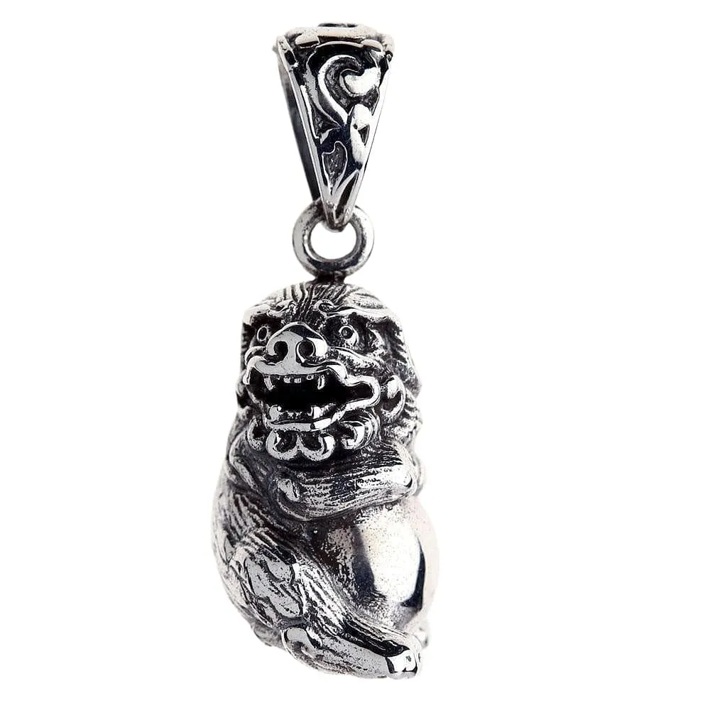 Japanese Guardian Lion-Dog Komainu Sterling Silver Pendant