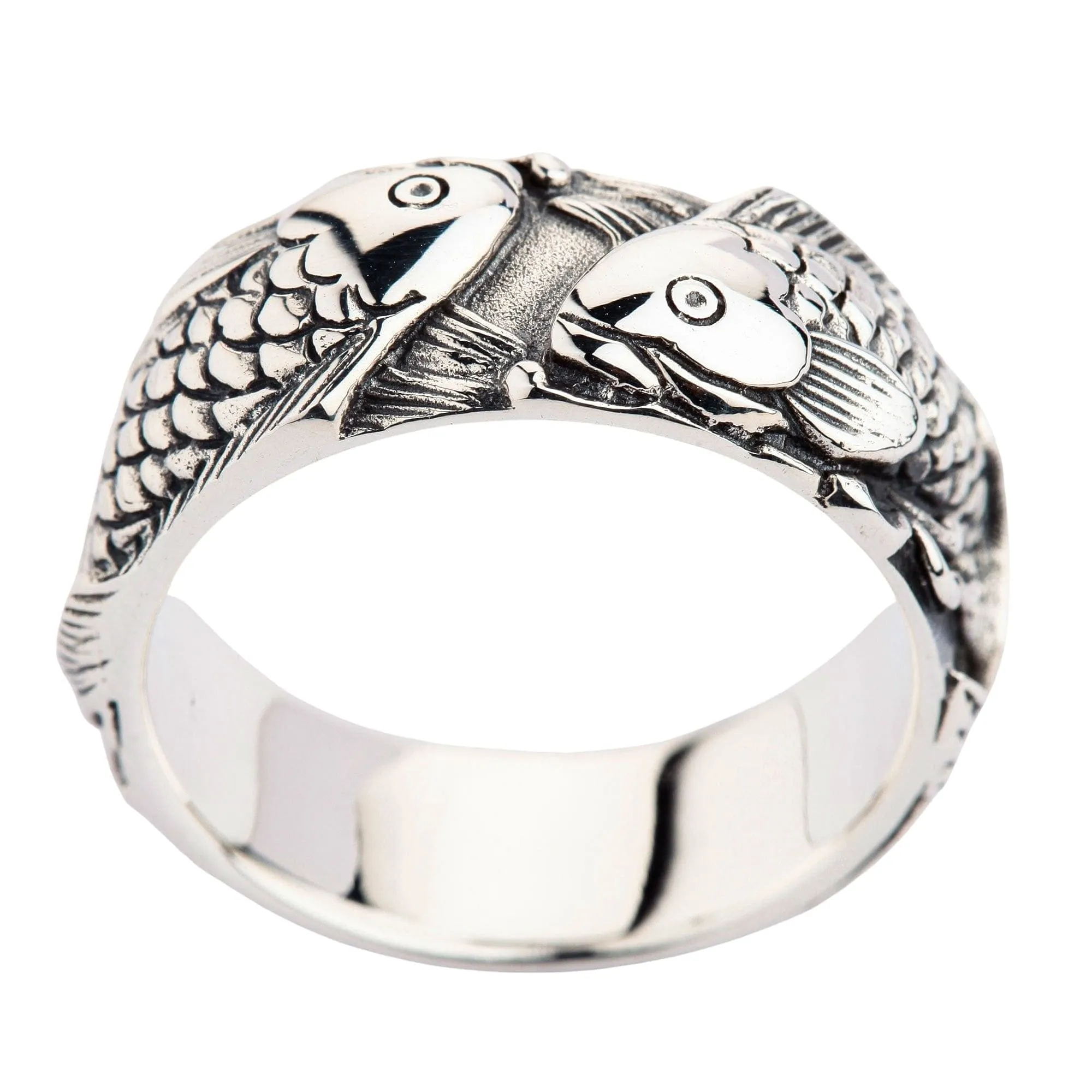 Japanese Koi Fish 925 Sterling Silver Wedding Band Ring