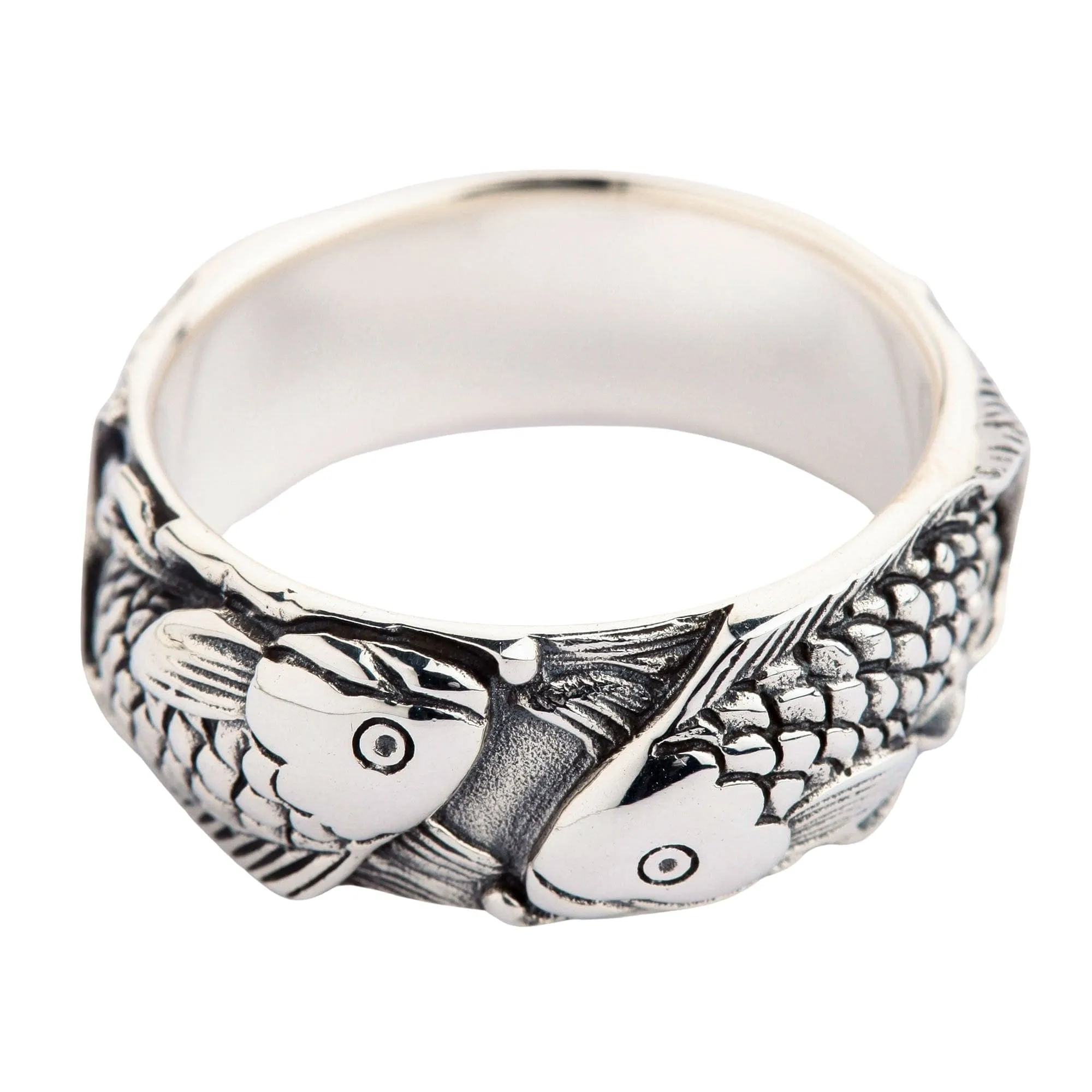 Japanese Koi Fish 925 Sterling Silver Wedding Band Ring