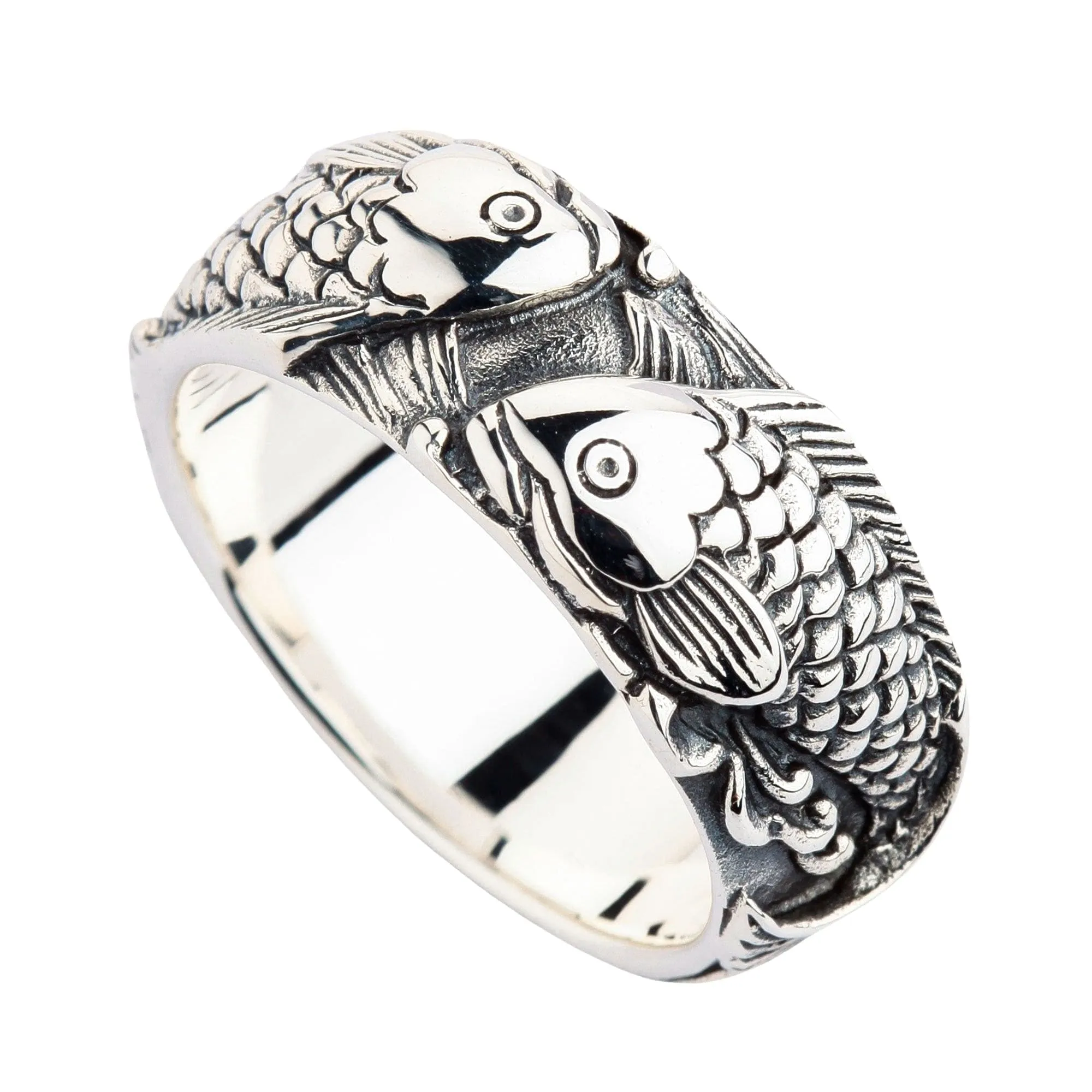 Japanese Koi Fish 925 Sterling Silver Wedding Band Ring