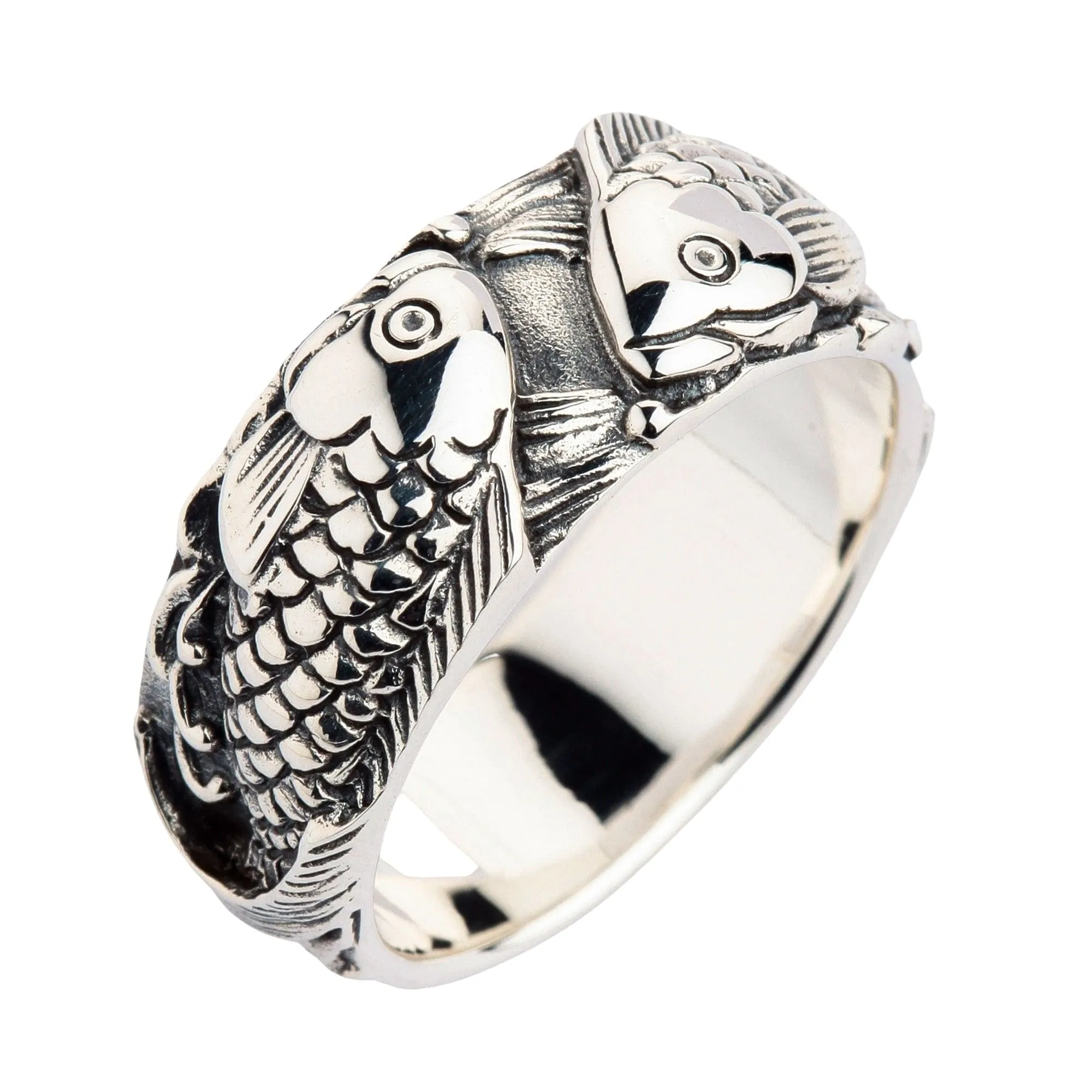 Japanese Koi Fish 925 Sterling Silver Wedding Band Ring