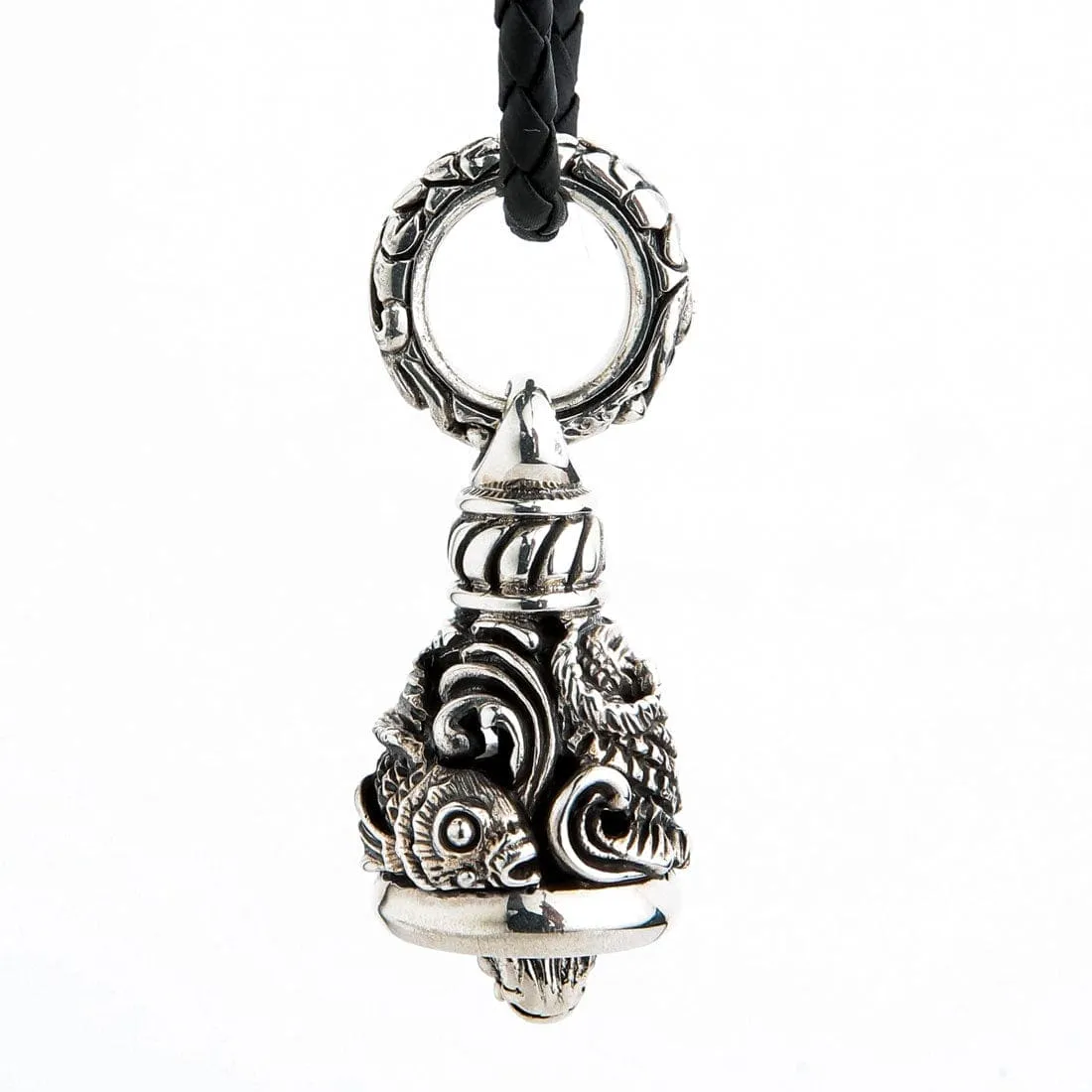 Japanese Koi Fish Sterling Silver Bell Pendant