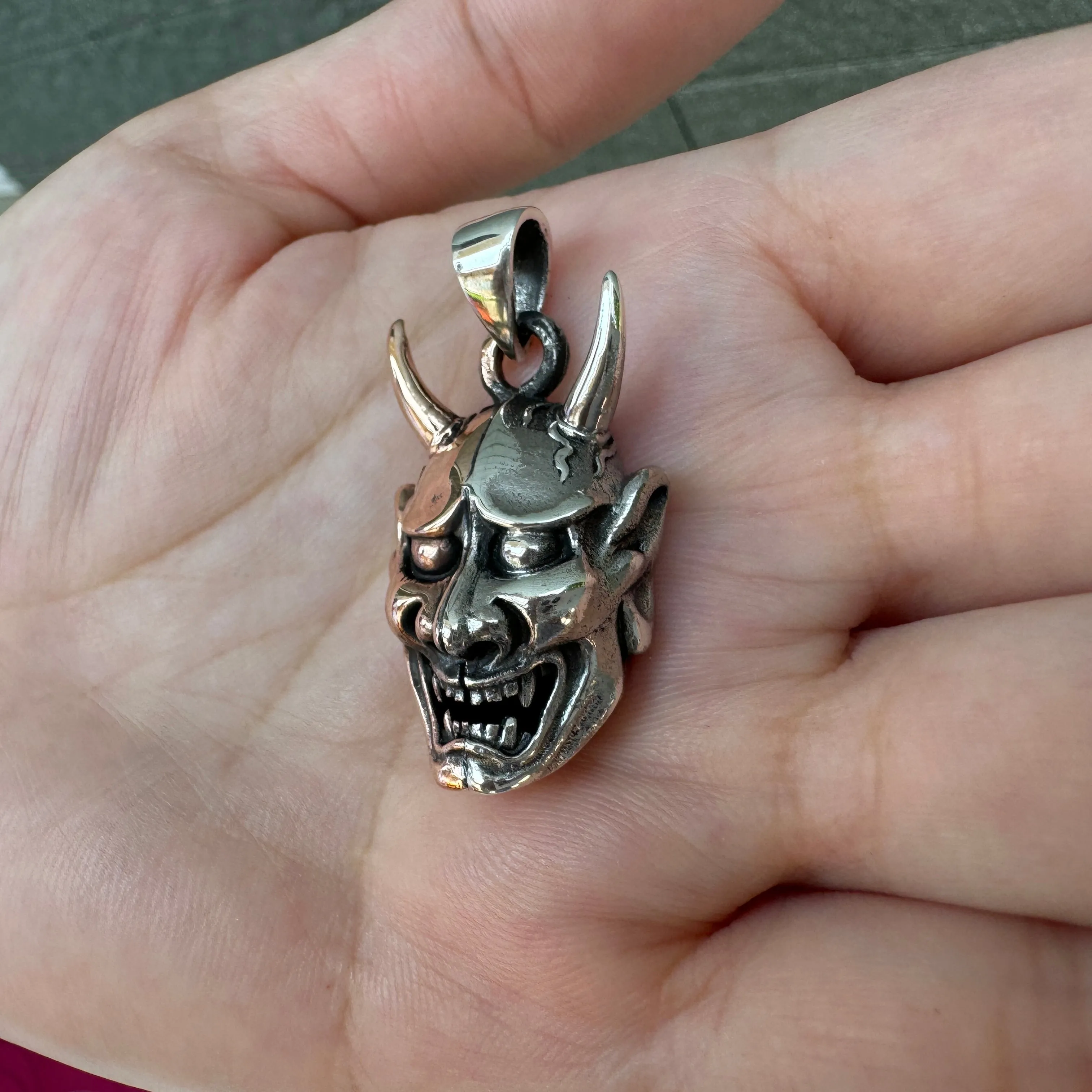 Japanese Oni Mask Devil Sterling Silver Pendant