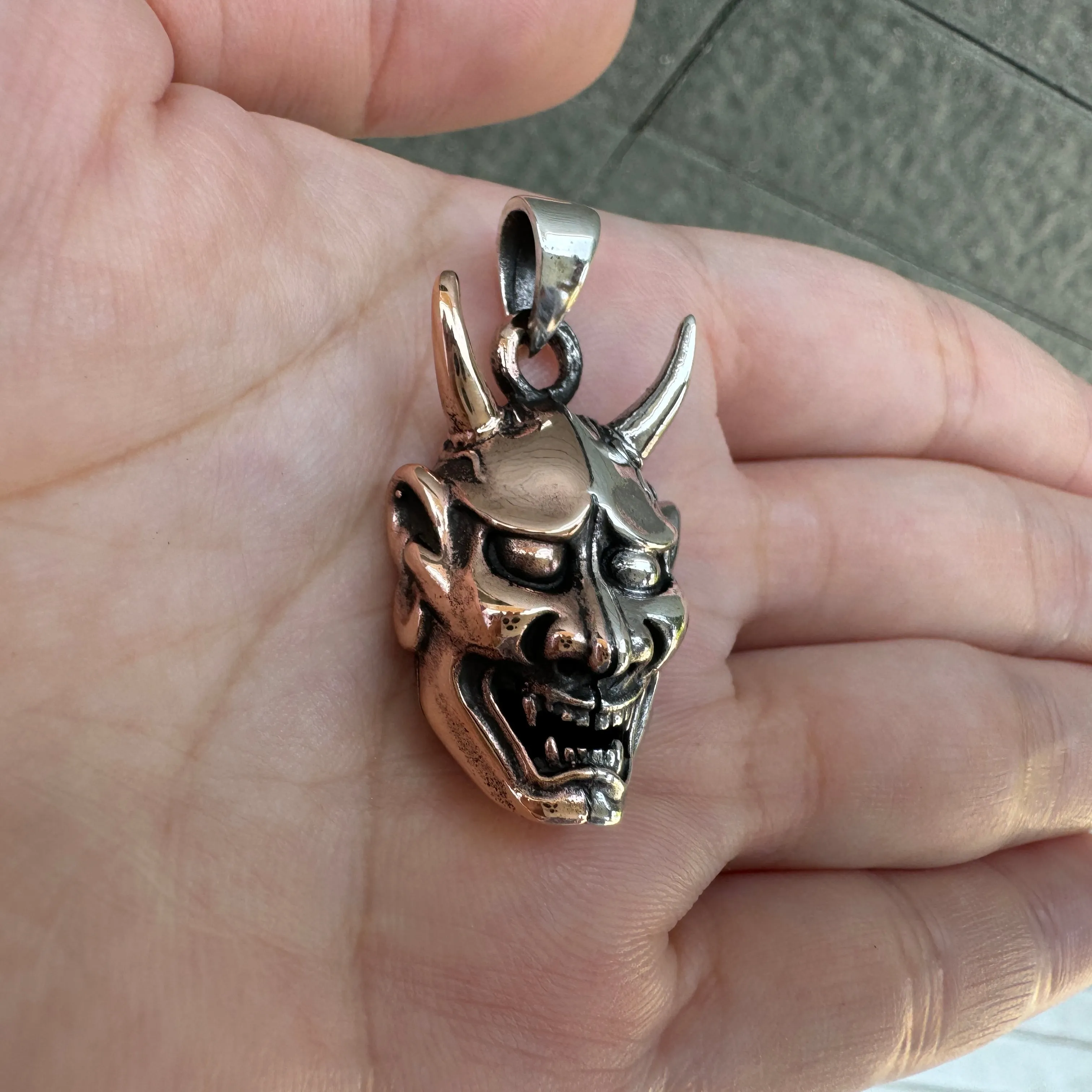 Japanese Oni Mask Devil Sterling Silver Pendant