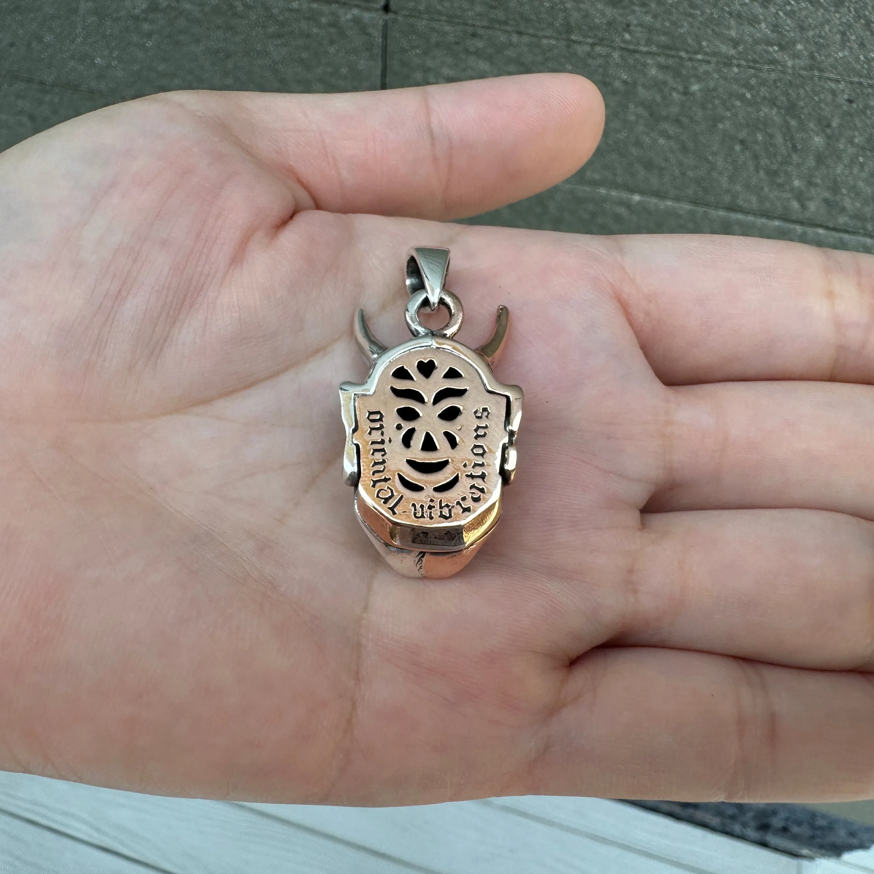 Japanese Oni Mask Devil Sterling Silver Pendant