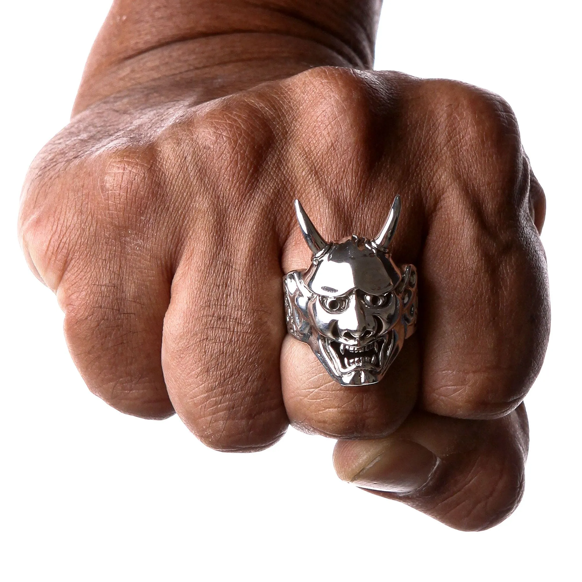 Japanese Oni Mask Sterling Silver Devil Ring