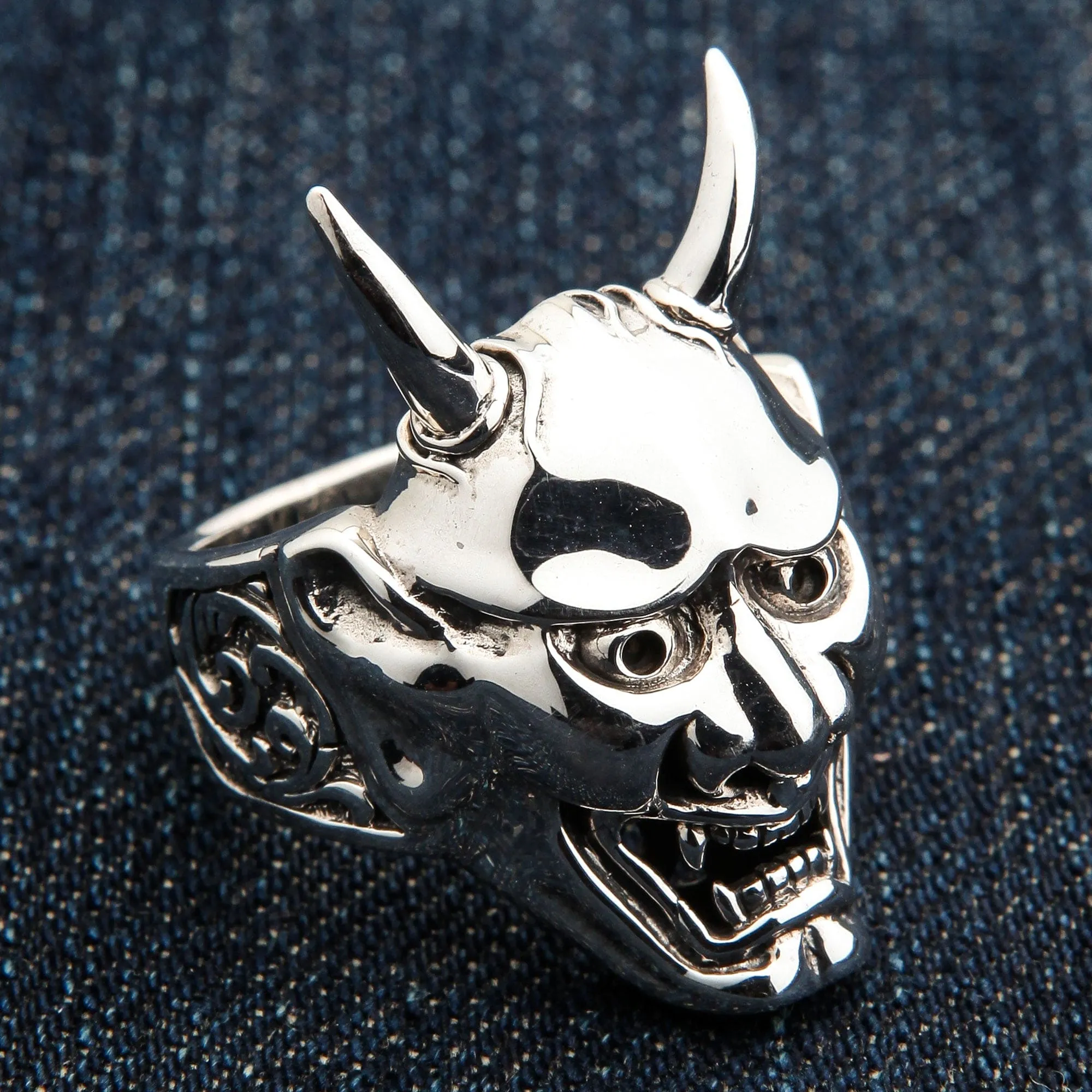 Japanese Oni Mask Sterling Silver Devil Ring