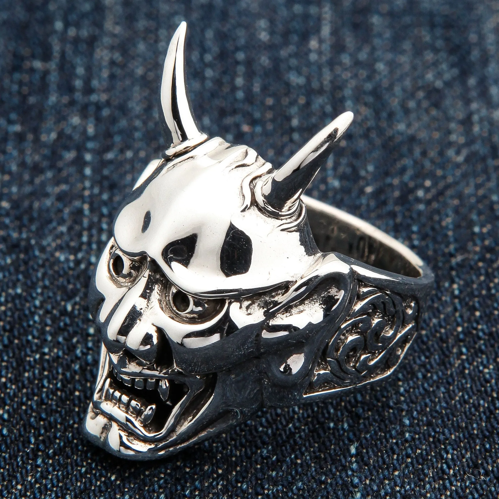 Japanese Oni Mask Sterling Silver Devil Ring