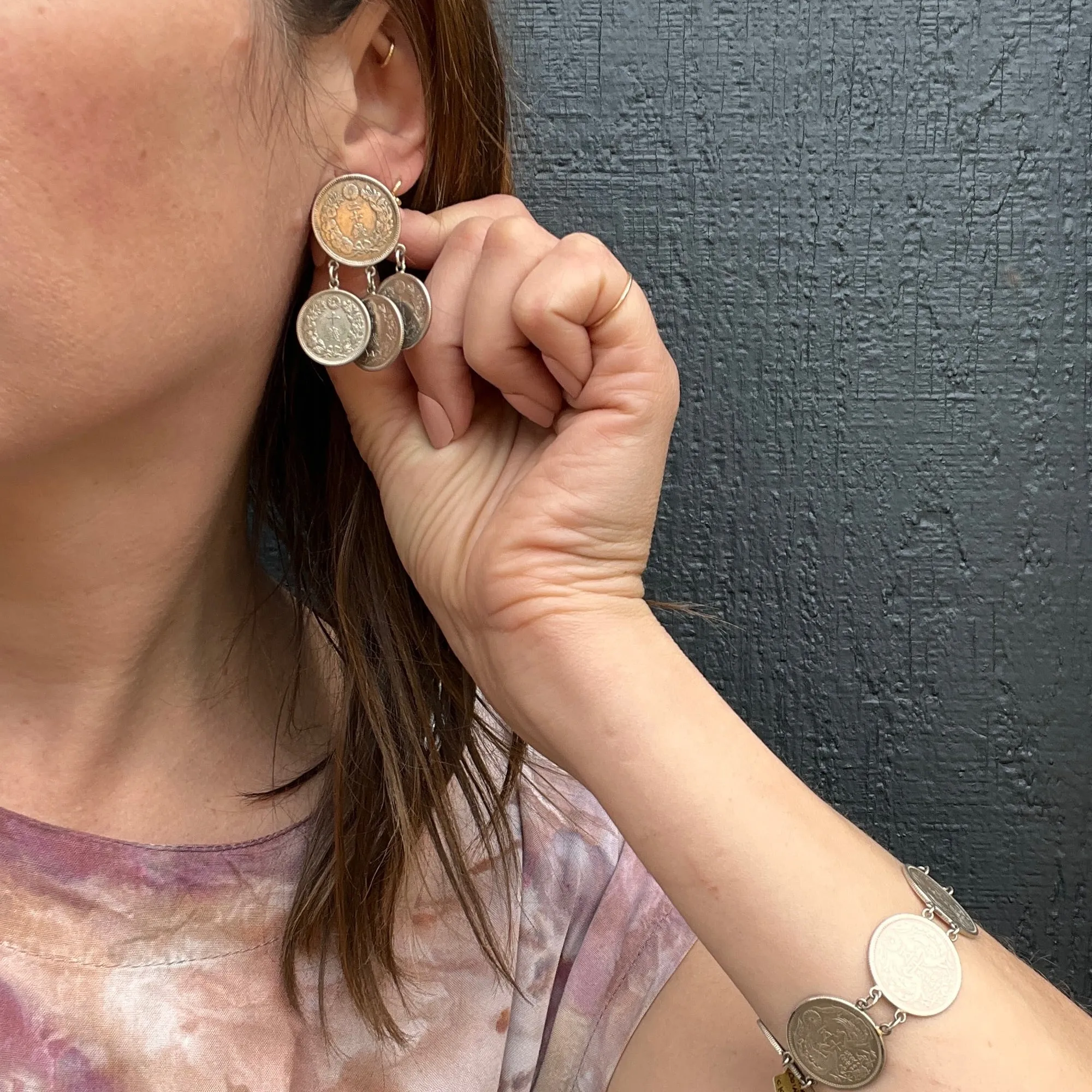 Japanese Sen Coin Bracelet & Earring Set