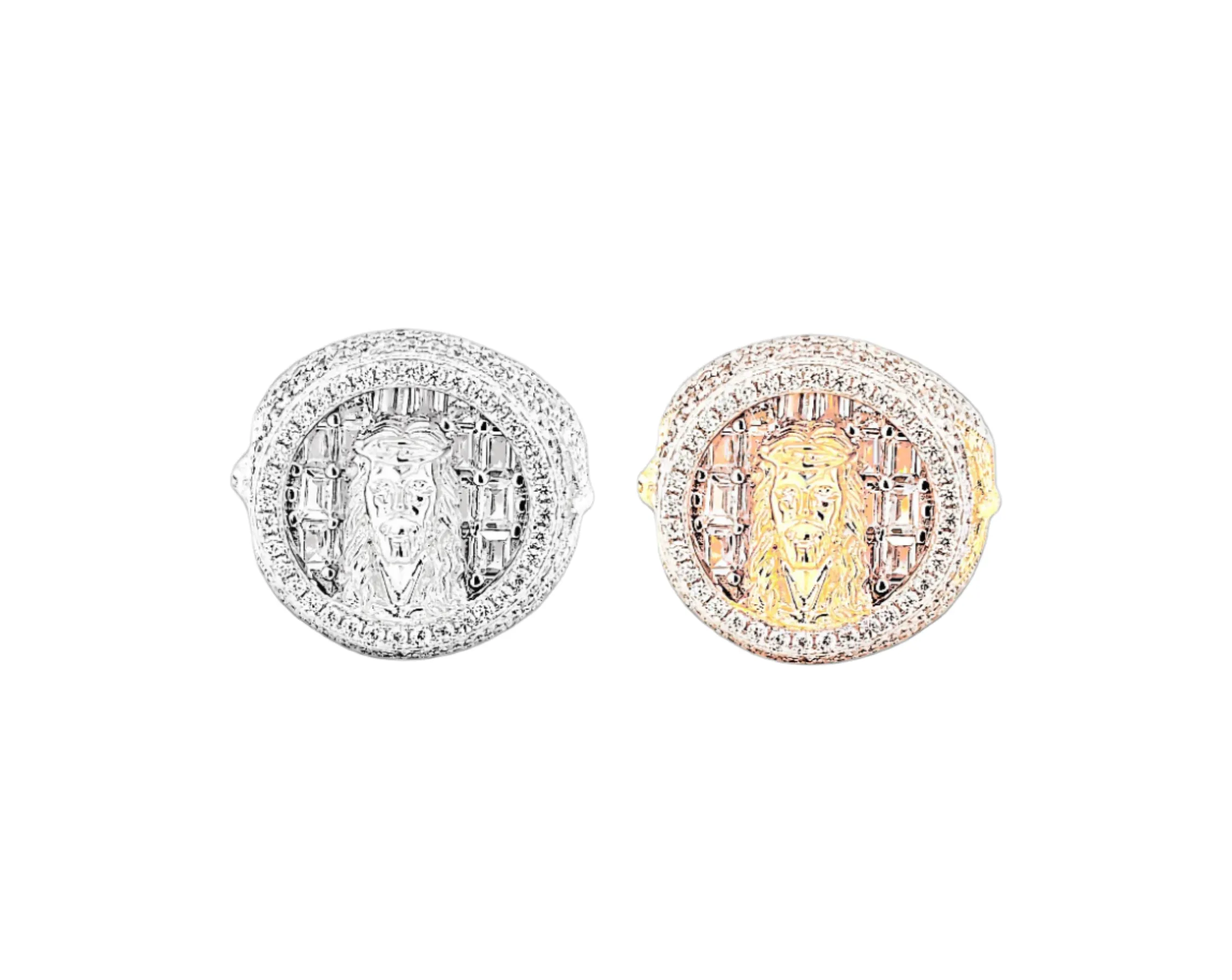 Jesus Face Round Halo Cubic Zirconia Statement Ring in Sterling Silver - C101933