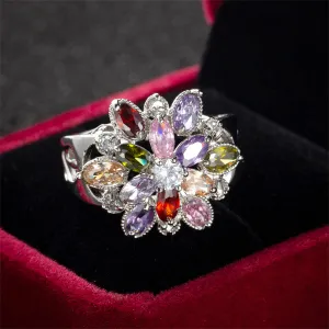 Jewel-Tone Crystal & Cubic Zirconia Oval-Cut Flower Ring
