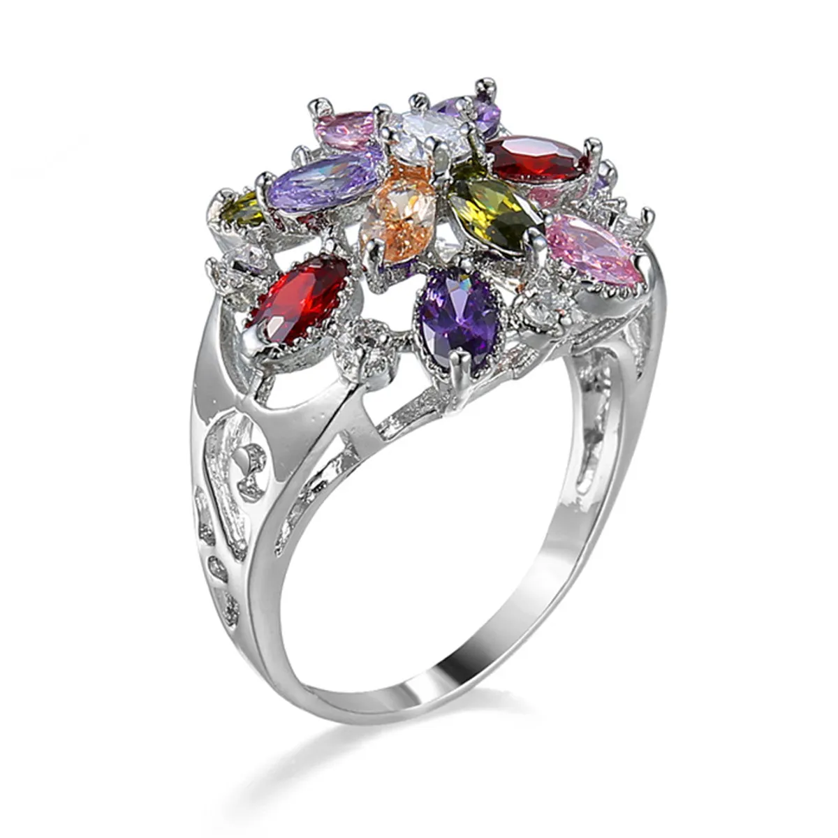 Jewel-Tone Crystal & Cubic Zirconia Oval-Cut Flower Ring