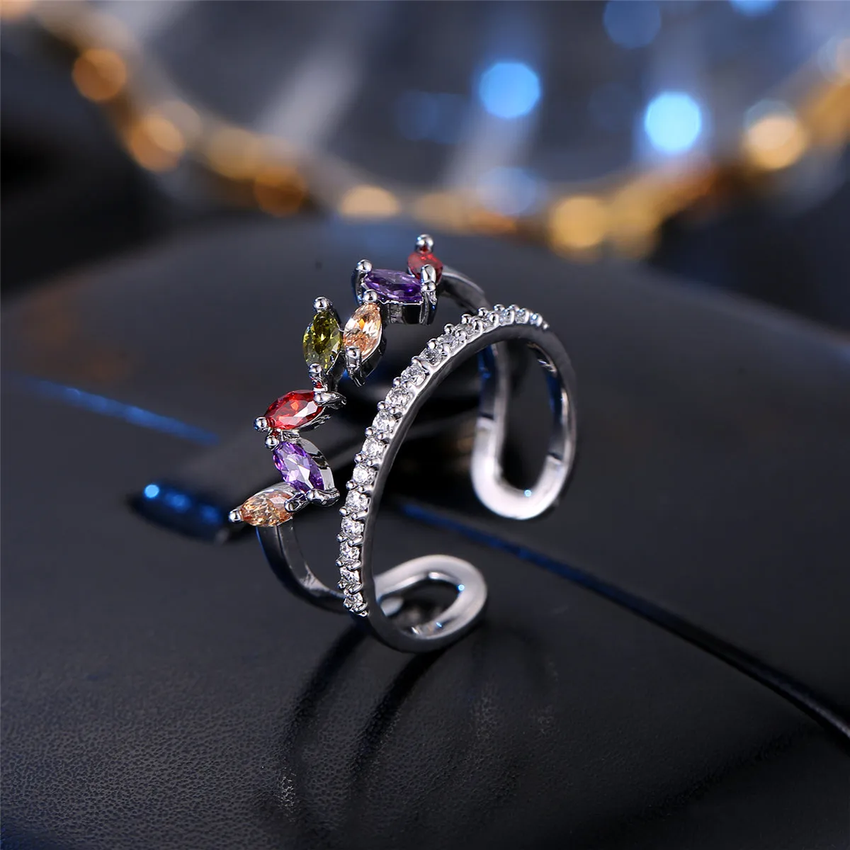 Jewel-Tone Crystal & Cubic Zirconia Pear Bypass Ring
