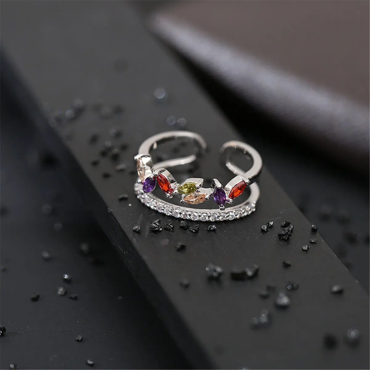 Jewel-Tone Crystal & Cubic Zirconia Pear Bypass Ring