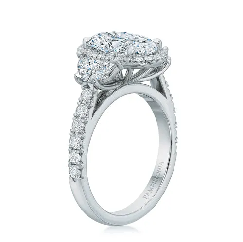 Kate Oval Diamond Halo Three Stone Ring