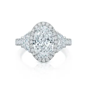 Kate Oval Diamond Halo Three Stone Ring