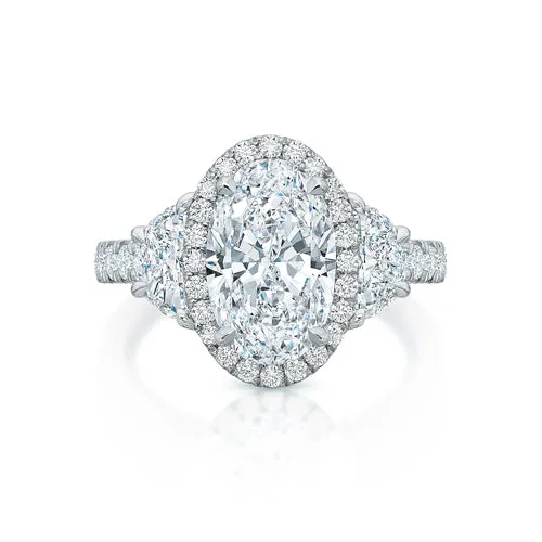 Kate Oval Diamond Halo Three Stone Ring