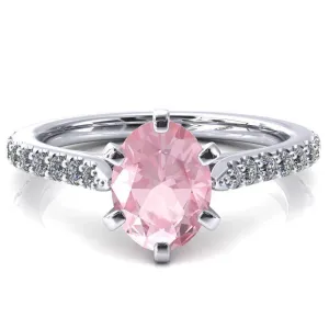Kelsy Oval Pink Sapphire 6 Prong 3/4 Shared Scalloped Inverted Cathedral Ring