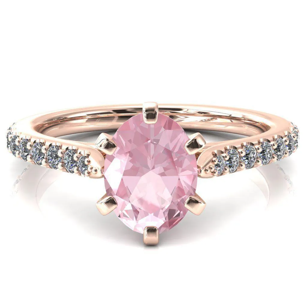 Kelsy Oval Pink Sapphire 6 Prong 3/4 Shared Scalloped Inverted Cathedral Ring