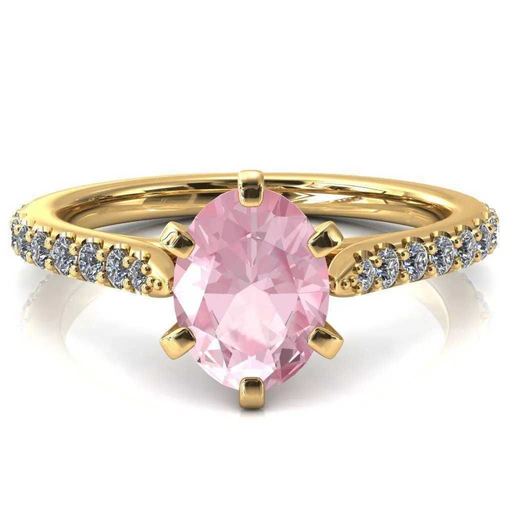 Kelsy Oval Pink Sapphire 6 Prong 3/4 Shared Scalloped Inverted Cathedral Ring