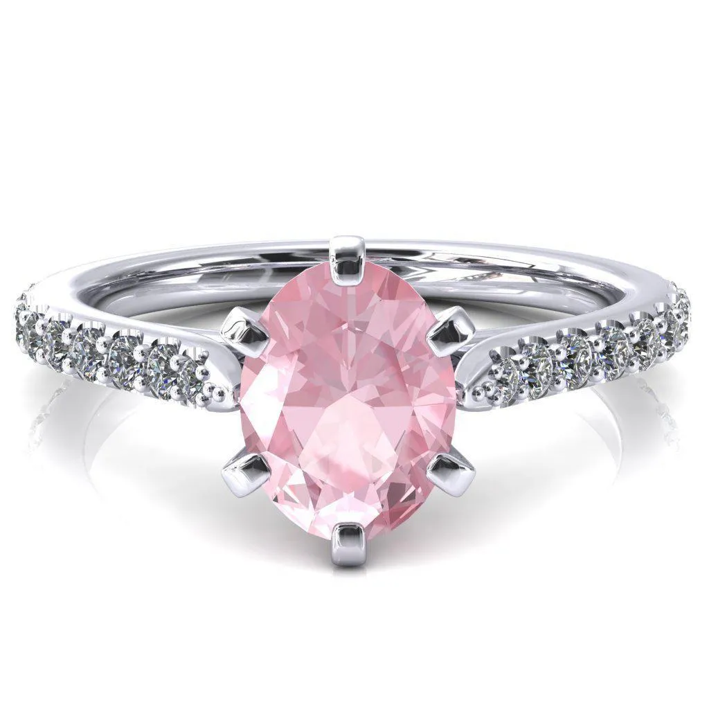 Kelsy Oval Pink Sapphire 6 Prong 3/4 Shared Scalloped Inverted Cathedral Ring