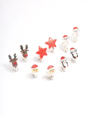 Kids Polymer Christmas Clip On Earrings 5-Pack
