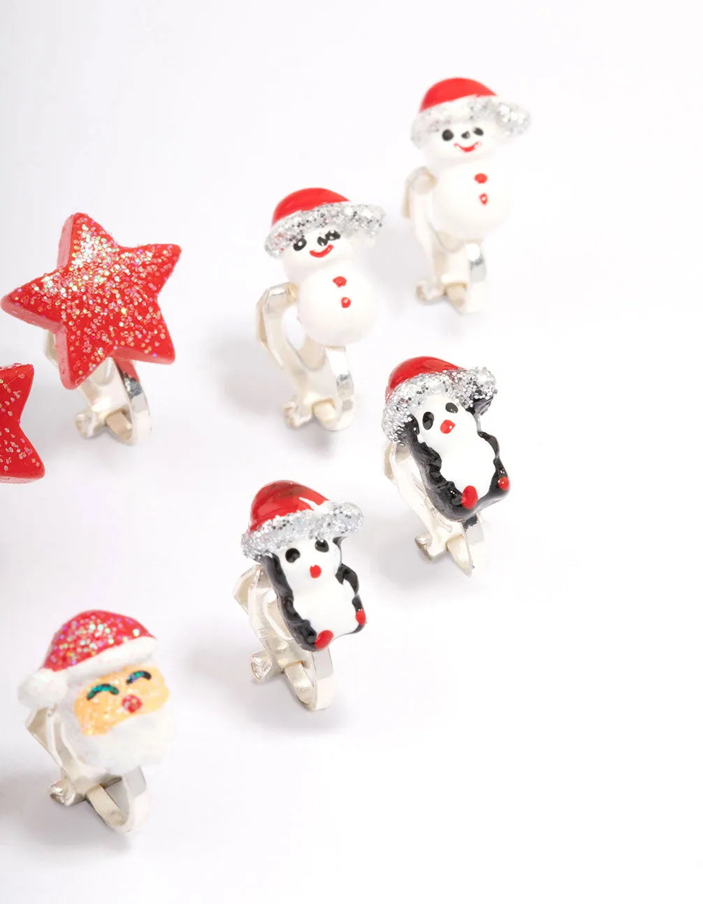 Kids Polymer Christmas Clip On Earrings 5-Pack