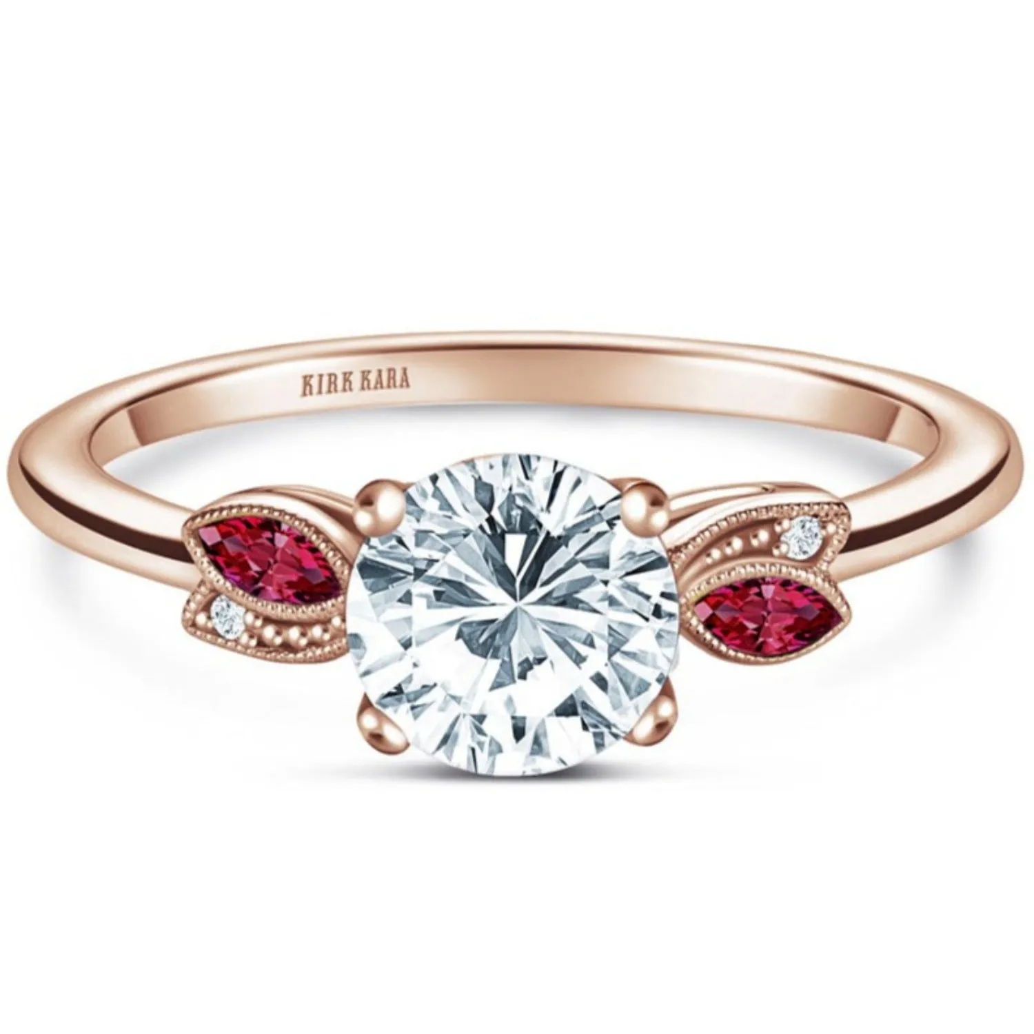 Kirk Kara "Dahlia" Floral Boho Red Ruby & Diamond Engagement Ring
