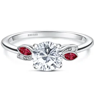 Kirk Kara "Dahlia" Floral Boho Red Ruby & Diamond Engagement Ring