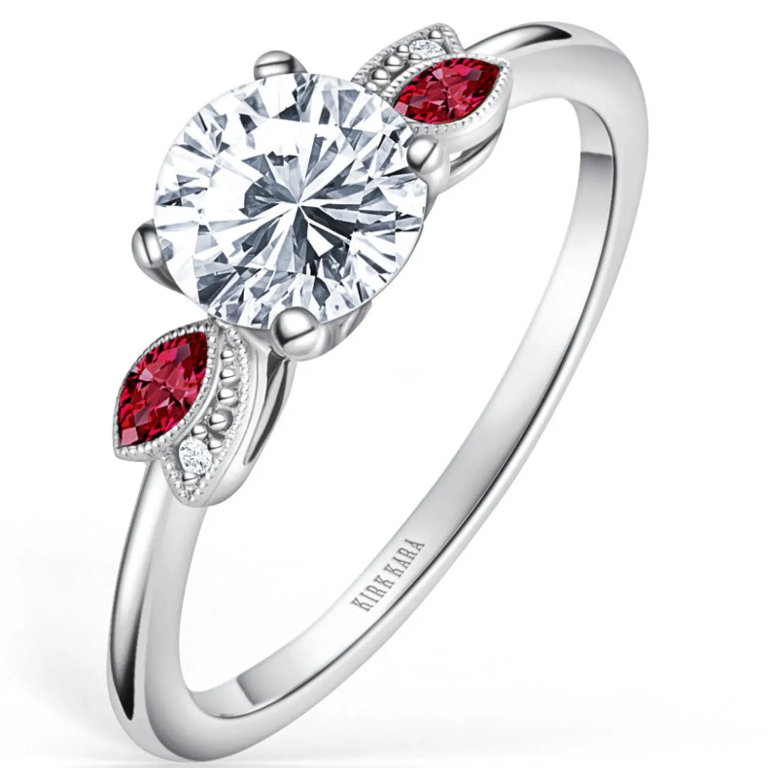 Kirk Kara "Dahlia" Floral Boho Red Ruby & Diamond Engagement Ring