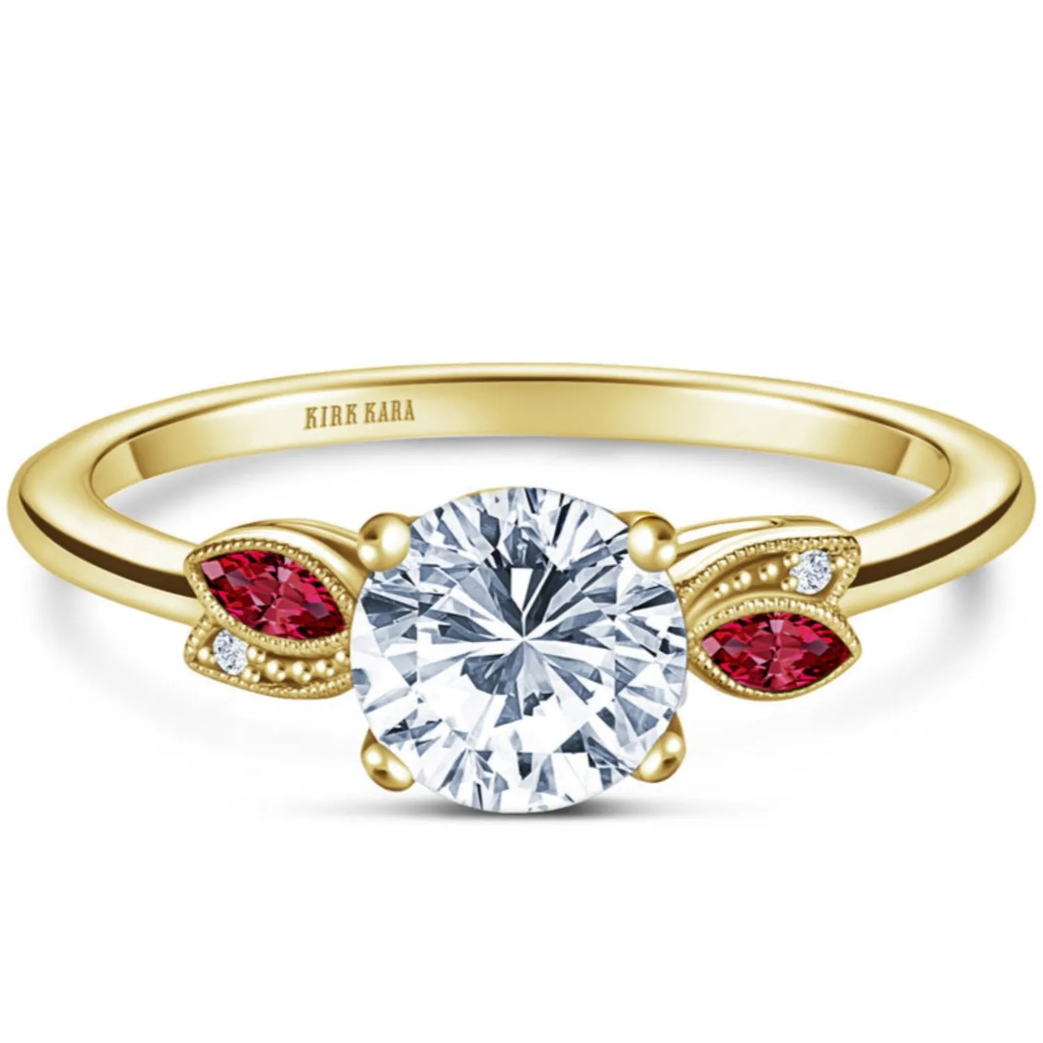 Kirk Kara "Dahlia" Floral Boho Red Ruby & Diamond Engagement Ring