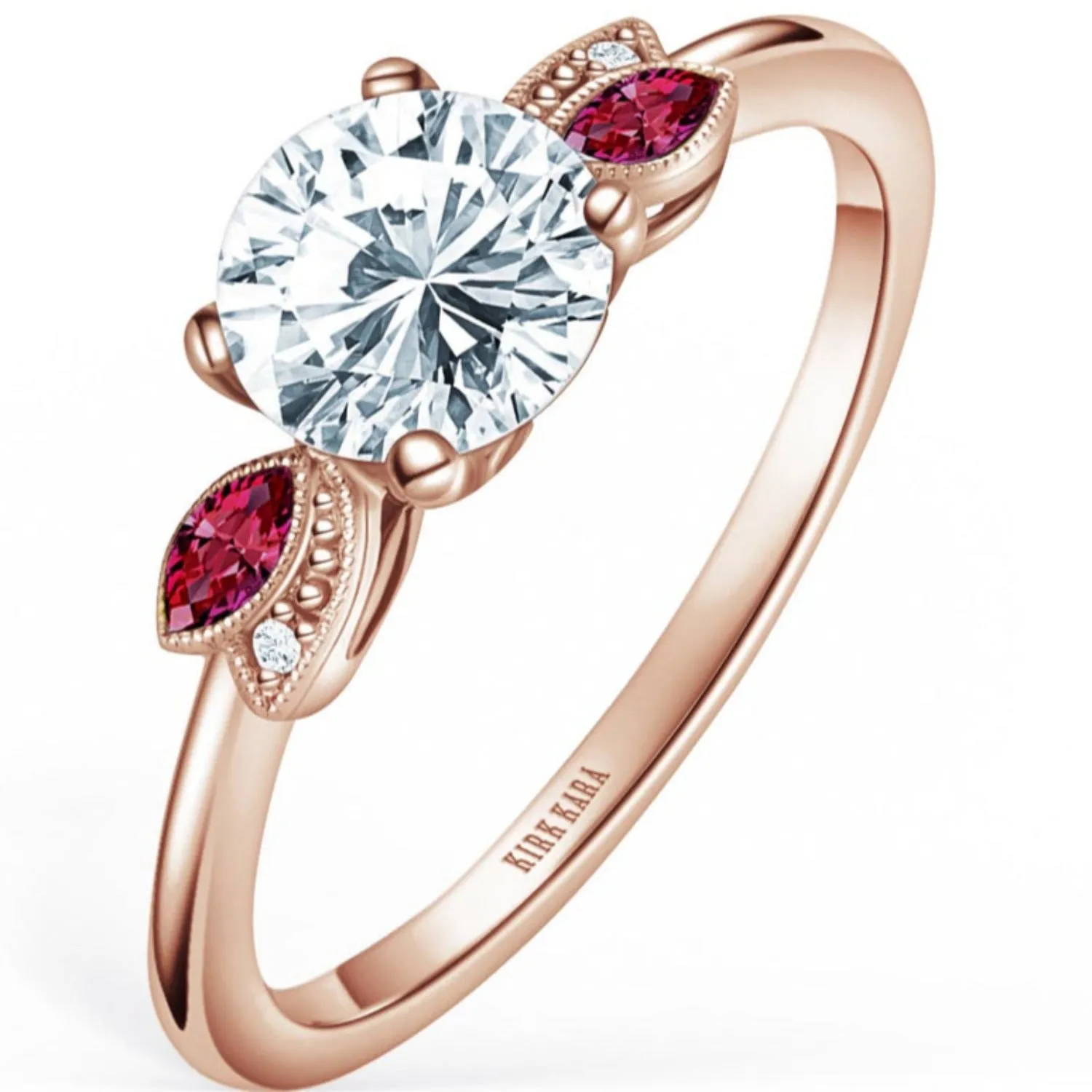 Kirk Kara "Dahlia" Floral Boho Red Ruby & Diamond Engagement Ring