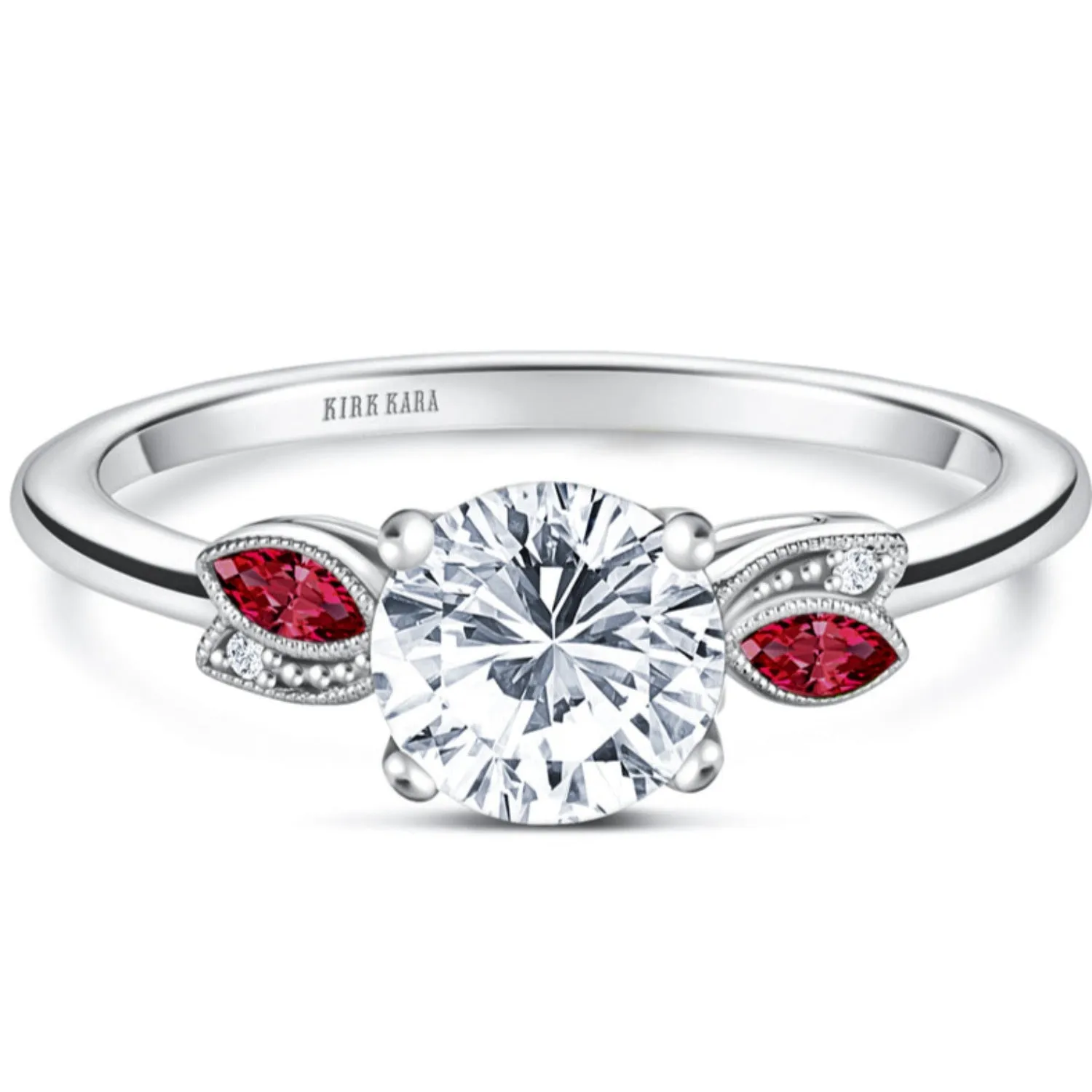 Kirk Kara "Dahlia" Floral Boho Red Ruby & Diamond Engagement Ring