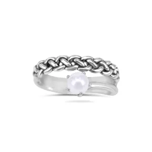 Knit Silver Pearl Ring