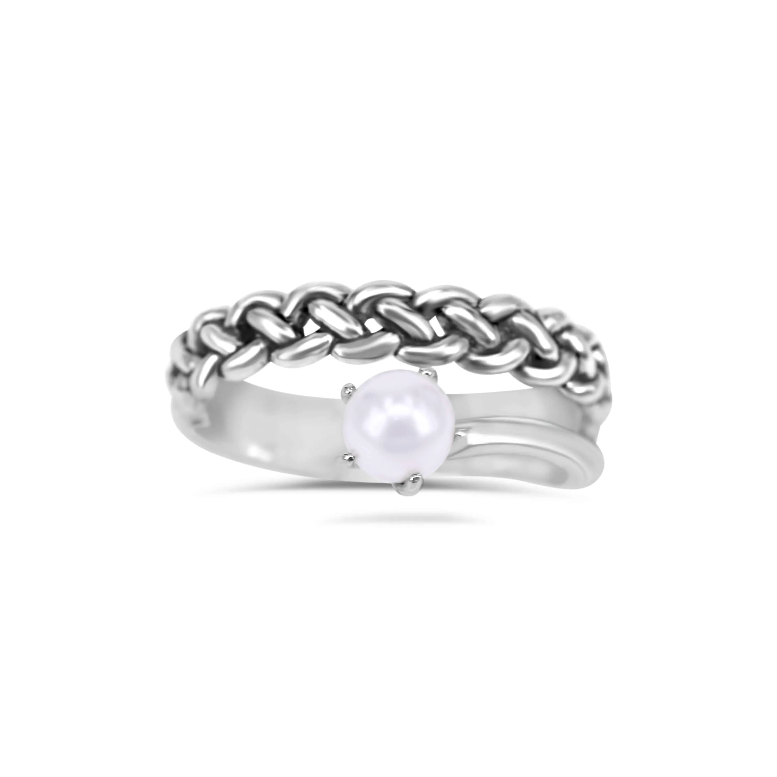 Knit Silver Pearl Ring