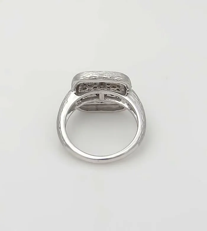 LADIES NEW 14k WHITE GOLD .50ct ROUND BROWN DIAMOND SQUARE BARK FINISH RING