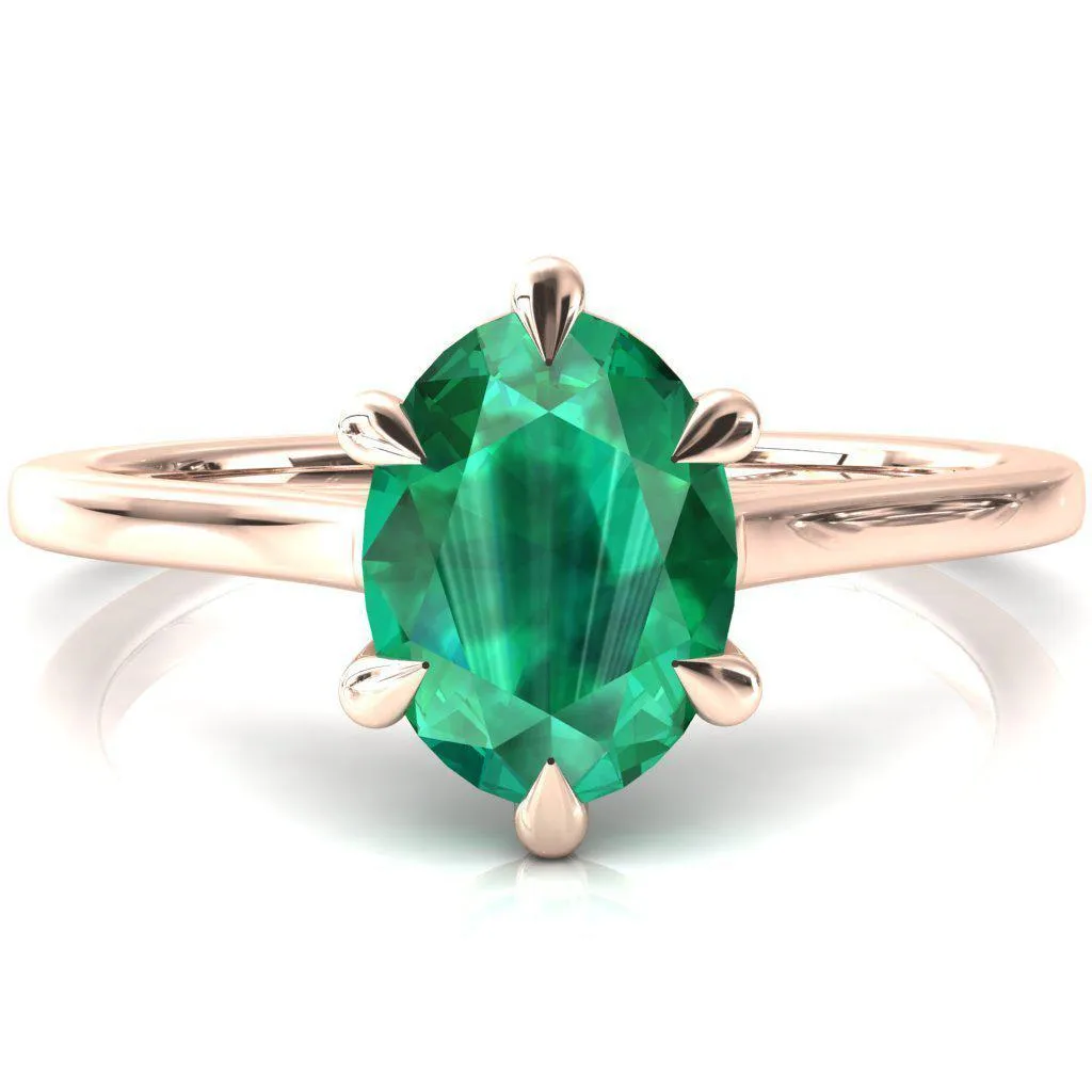 Lizzy Oval Emerald 6 Claw Prong Cathedral Engagement Ring