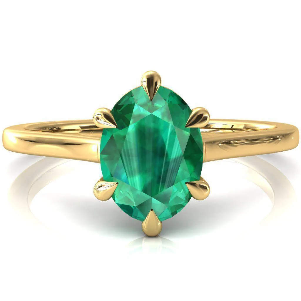 Lizzy Oval Emerald 6 Claw Prong Cathedral Engagement Ring