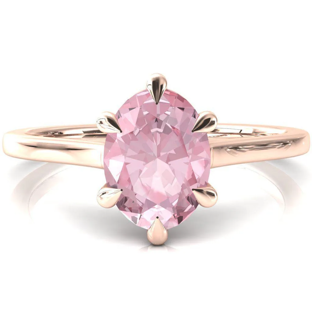 Lizzy Oval Pink Sapphire 6 Claw Prong Cathedral Engagement Ring