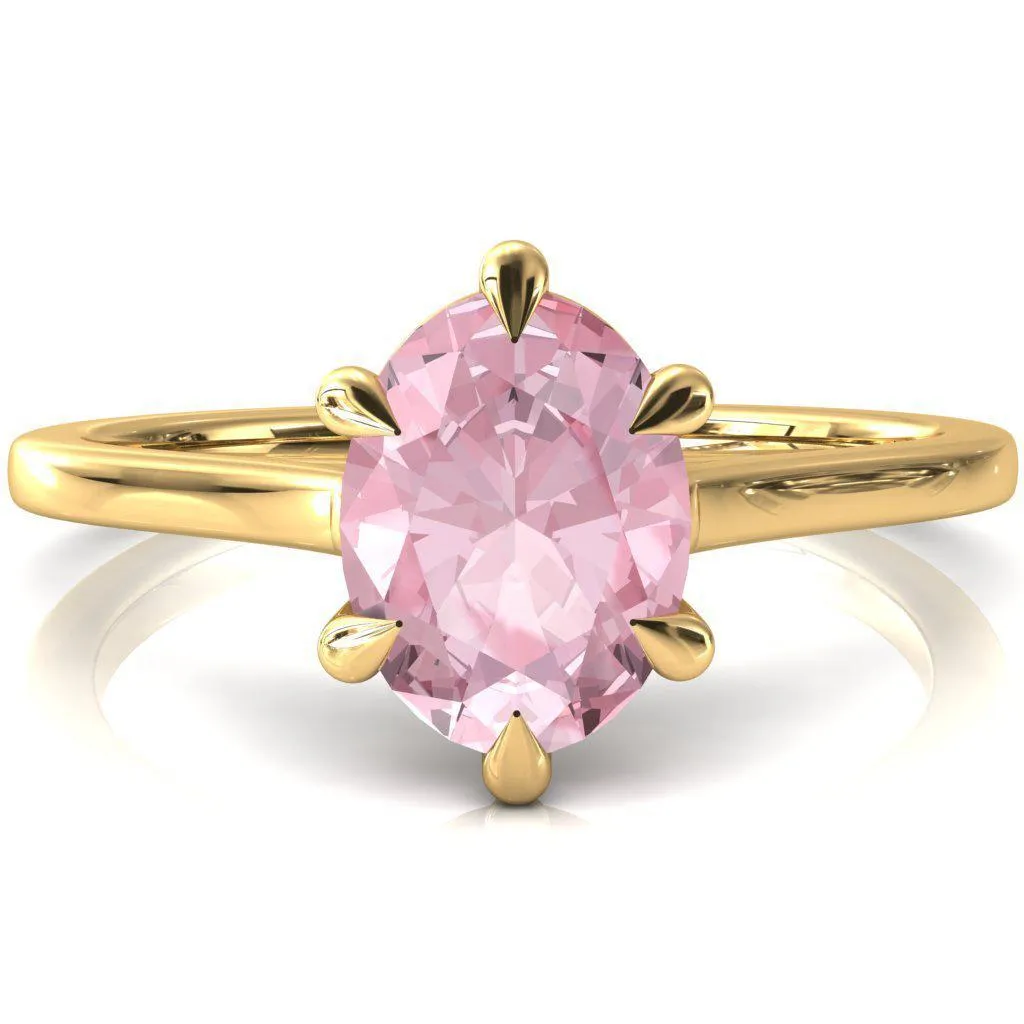 Lizzy Oval Pink Sapphire 6 Claw Prong Cathedral Engagement Ring