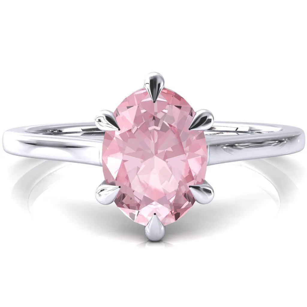 Lizzy Oval Pink Sapphire 6 Claw Prong Cathedral Engagement Ring