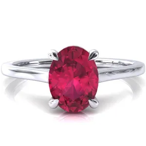 Lizzy Oval Ruby 4 Claw Prong Cathedral Engagement Ring