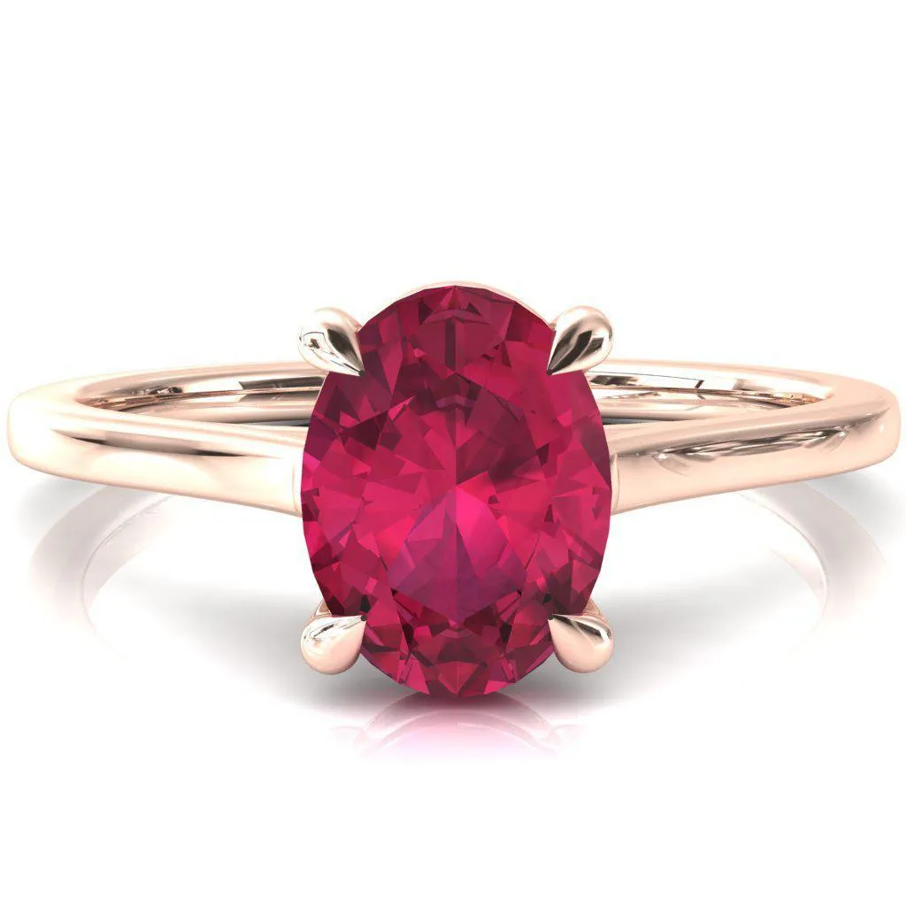 Lizzy Oval Ruby 4 Claw Prong Cathedral Engagement Ring
